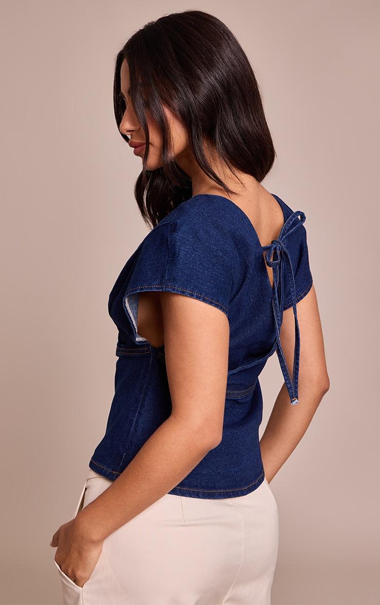 Pretty Little Thing Petite Indigo Denim Peplum V Neck Top