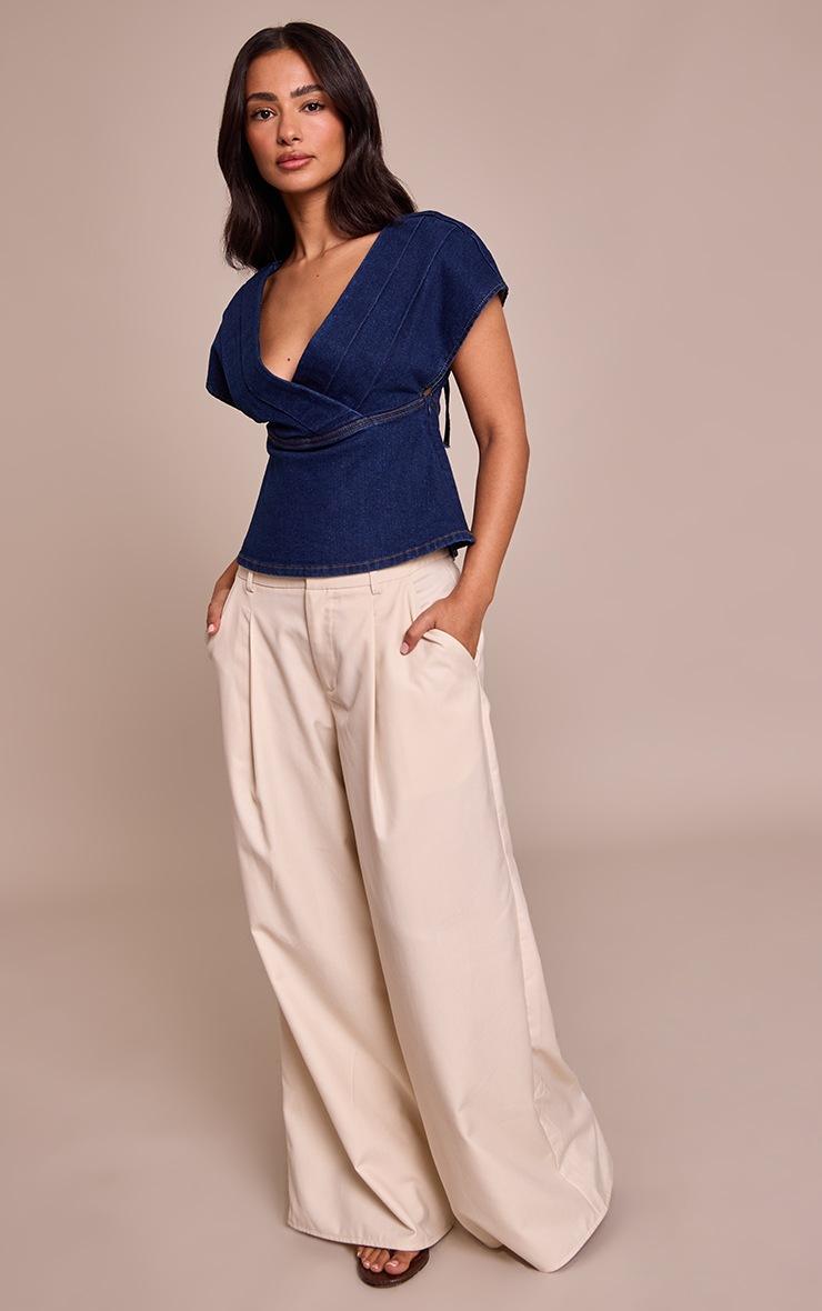 Pretty Little Thing Petite Indigo Denim Peplum V Neck Top