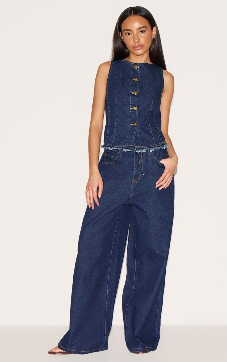 Pretty Little Thing Petite Indigo Denim Sleeveless Fitted Longline Vest