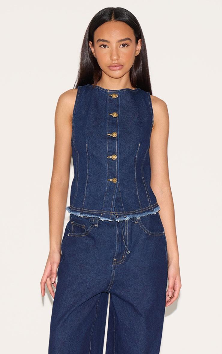 Pretty Little Thing Petite Indigo Denim Sleeveless Fitted Longline Vest