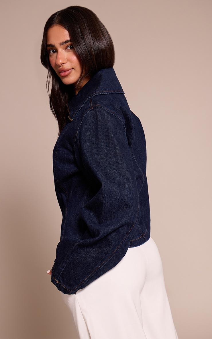 Pretty Little Thing Petite Indigo Sailor Collar Double Ended Zip Cinch Jacket