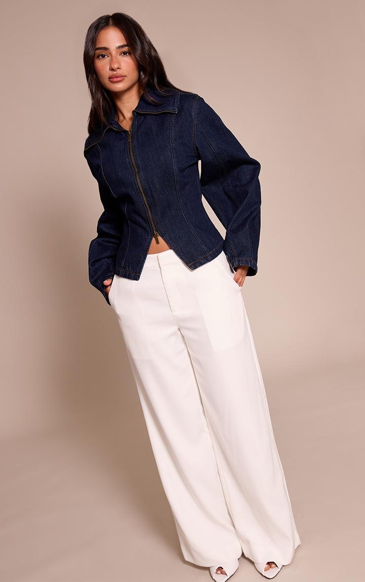 Pretty Little Thing Petite Indigo Sailor Collar Double Ended Zip Cinch Jacket