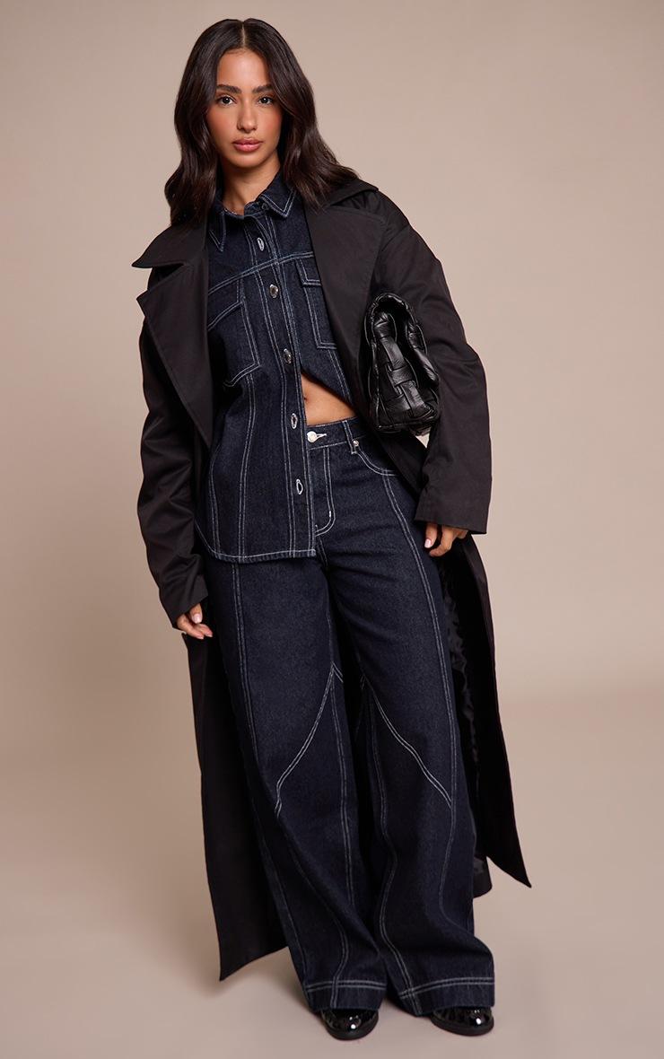 Pretty Little Thing Petite Indigo Seam Detail Wide Leg Jeans