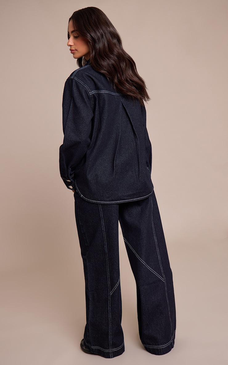 Pretty Little Thing Petite Indigo Seam Detail Wide Leg Jeans