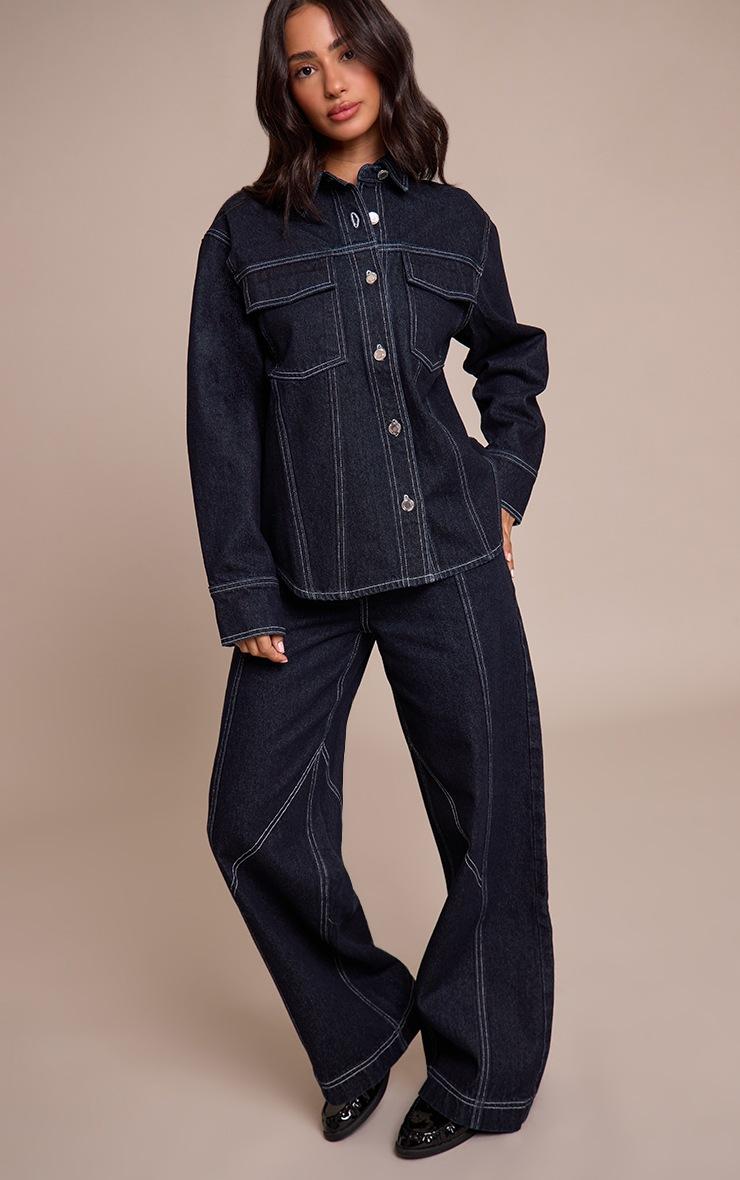 Pretty Little Thing Petite Indigo Seam Detail Wide Leg Jeans