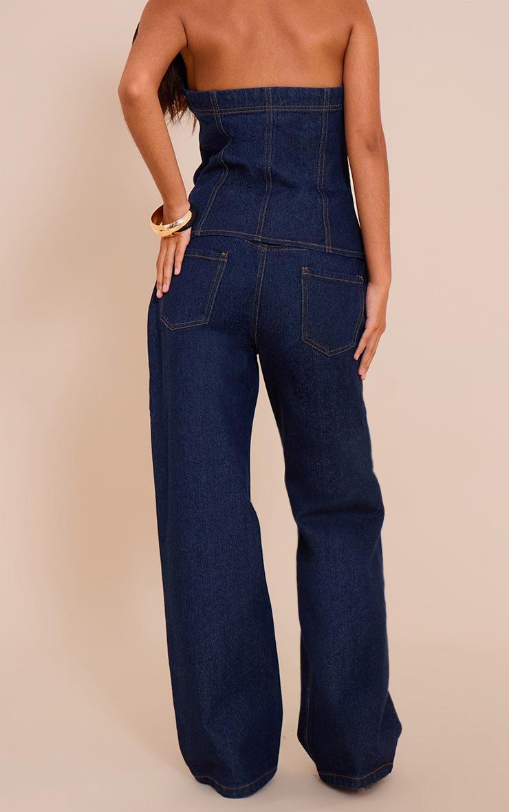 Pretty Little Thing Petite Indigo Wide Leg Mid Rise Jeans