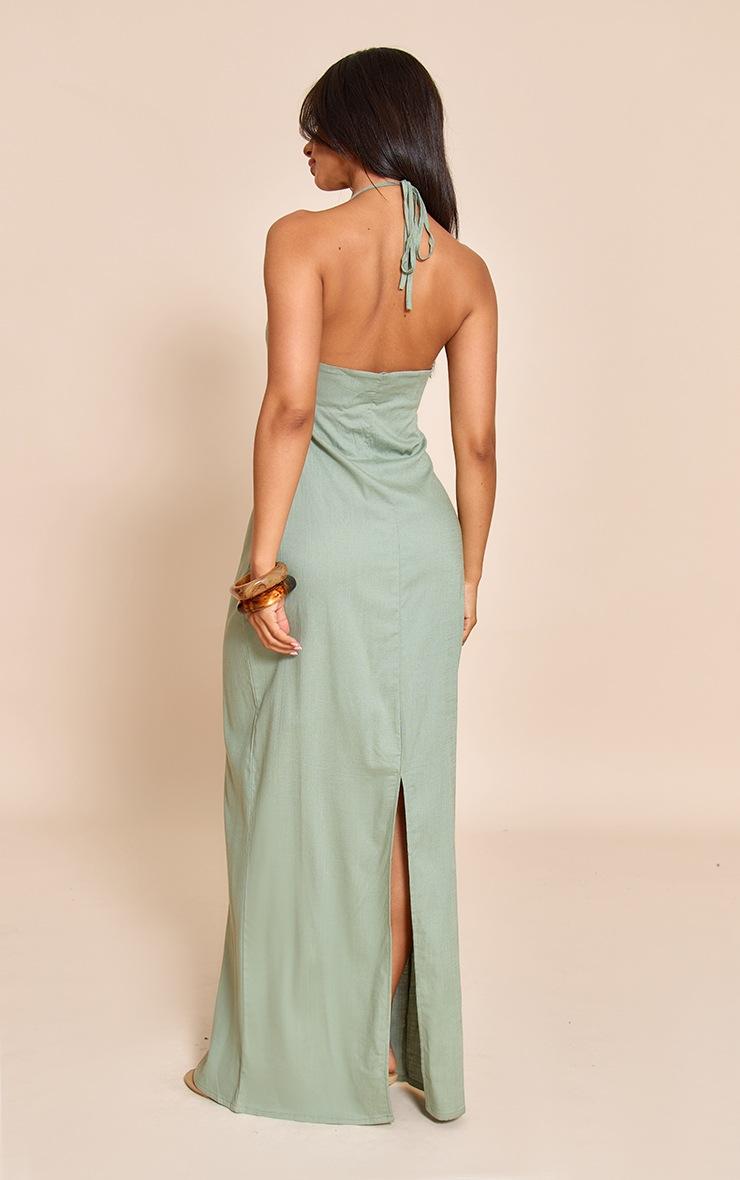 Pretty Little Thing Petite Khaki Cut Out Halterneck Maxi Dress