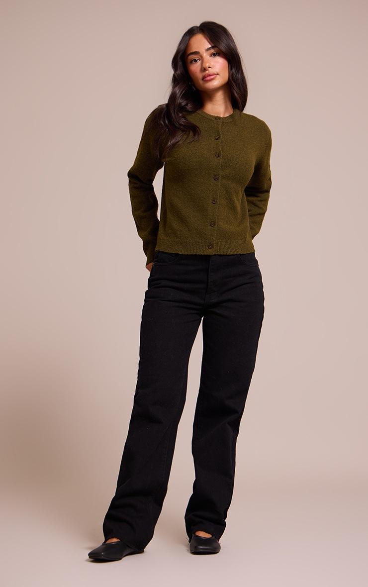 Pretty Little Thing Petite Khaki Knit Button Through Cardigan