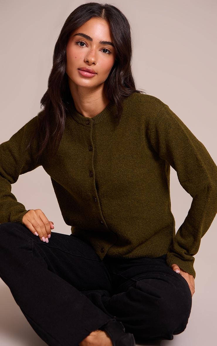 Pretty Little Thing Petite Khaki Knit Button Through Cardigan