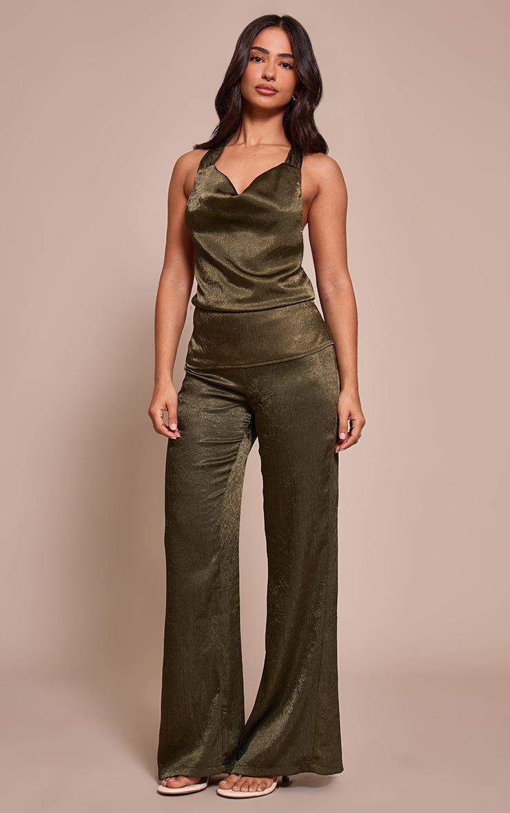 Pretty Little Thing Petite Khaki Textured Halterneck Tie Long Top