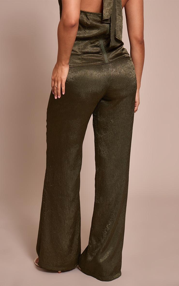 Pretty Little Thing Petite Khaki Textured Wide Leg Pants