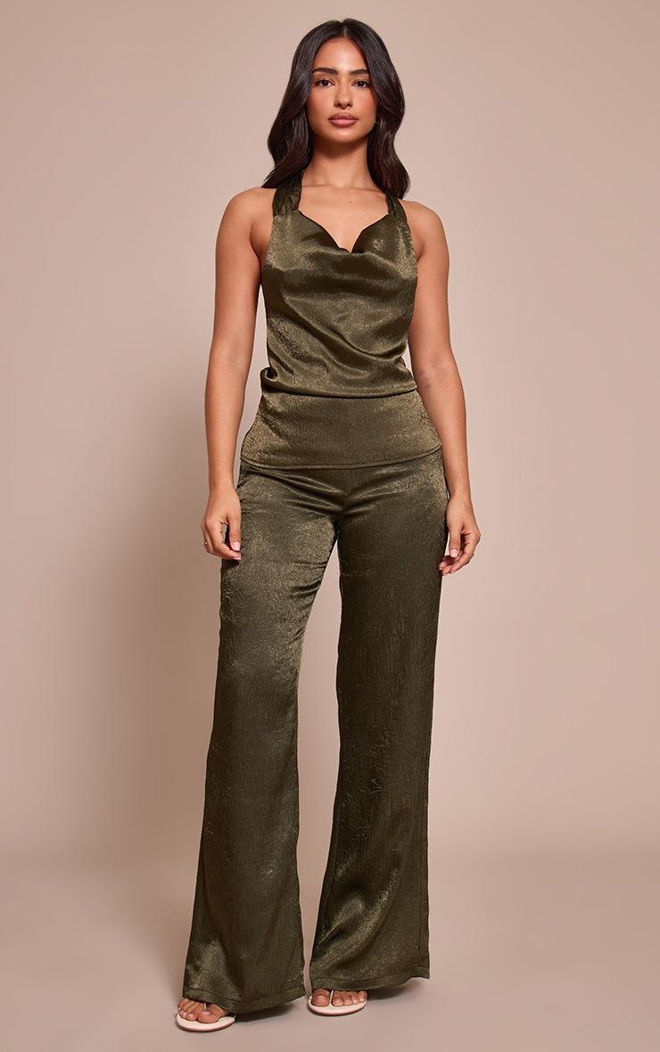 Pretty Little Thing Petite Khaki Textured Wide Leg Pants