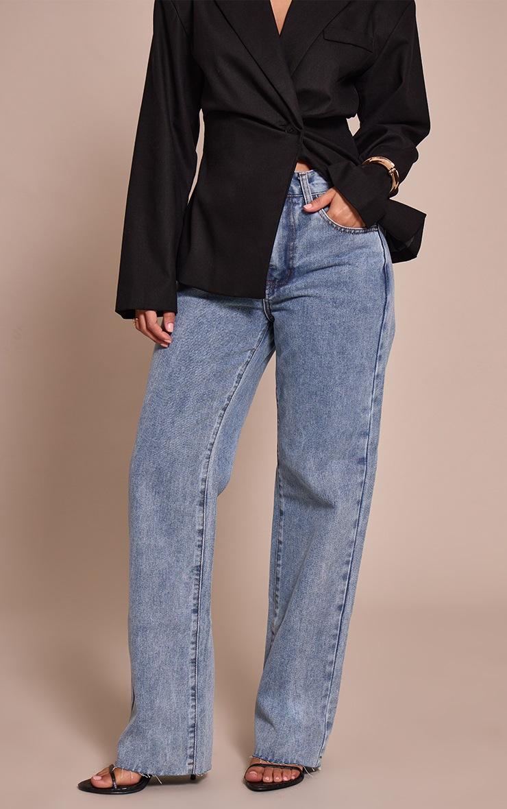 Pretty Little Thing Petite Light Blue Long Leg Straight Jeans