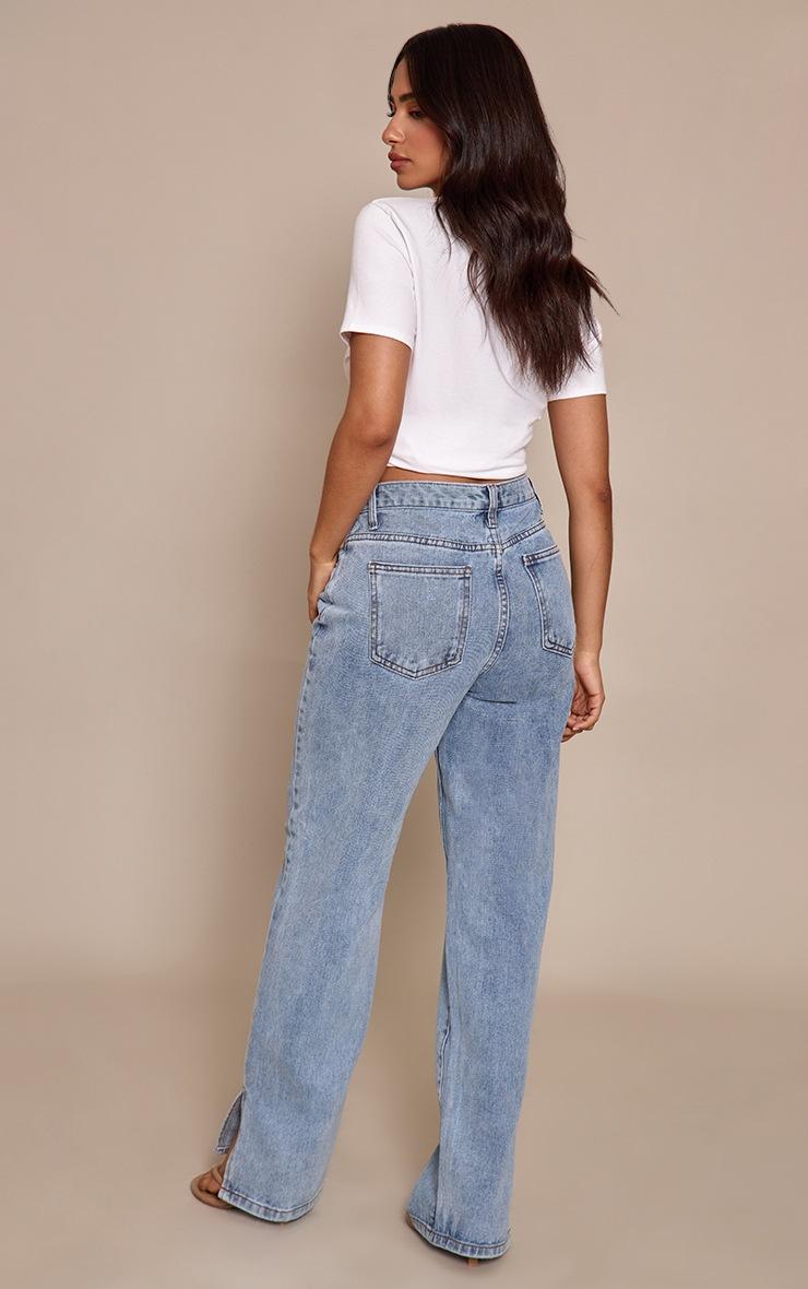 Pretty Little Thing Petite Light Blue Split Hem Jean