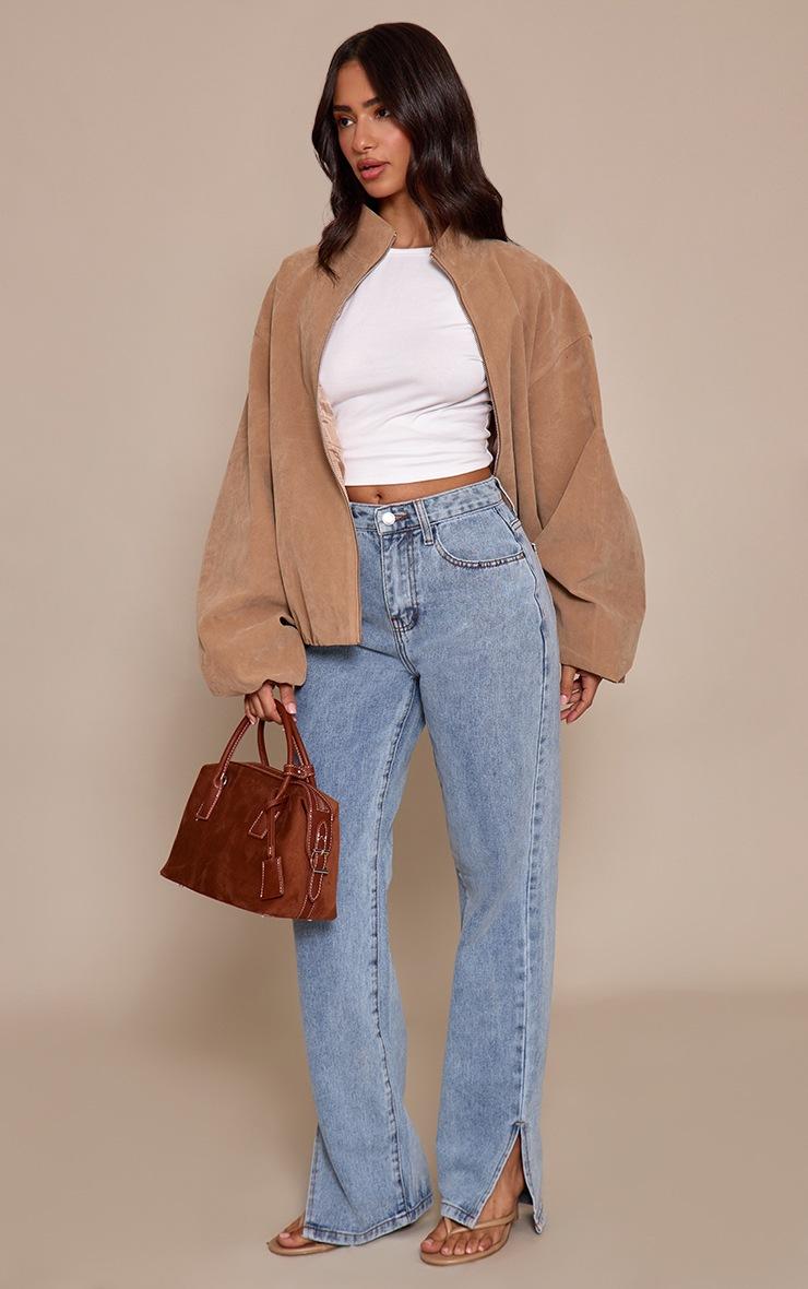 Pretty Little Thing Petite Light Blue Split Hem Jean