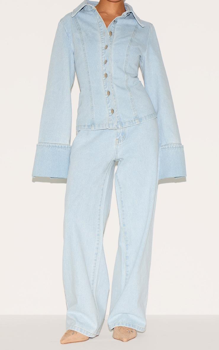 Pretty Little Thing Petite Light Blue Straight Leg Mid Rise Jeans