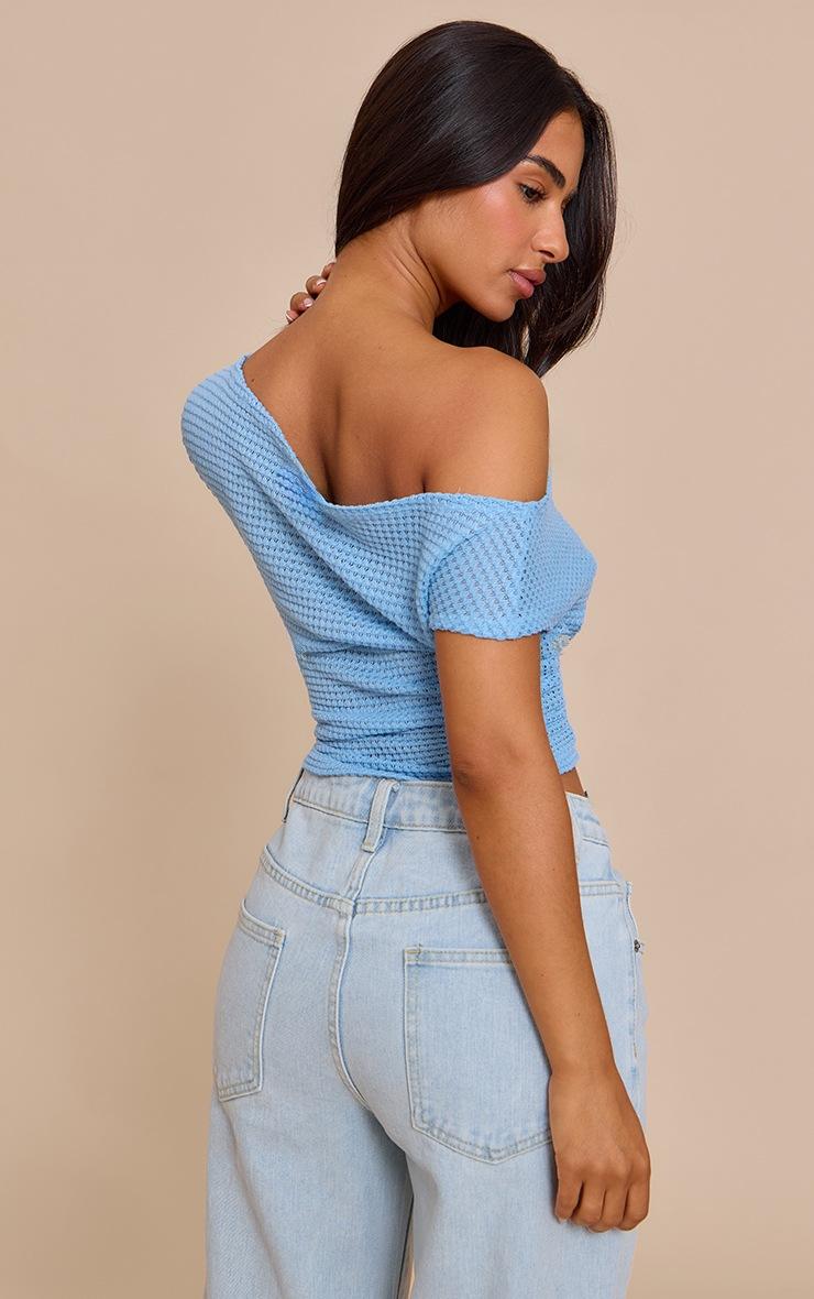 Pretty Little Thing Petite Light Blue Textured One Shoulder Top