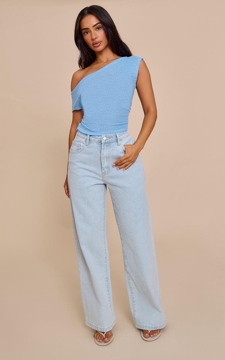 Pretty Little Thing Petite Light Blue Textured One Shoulder Top