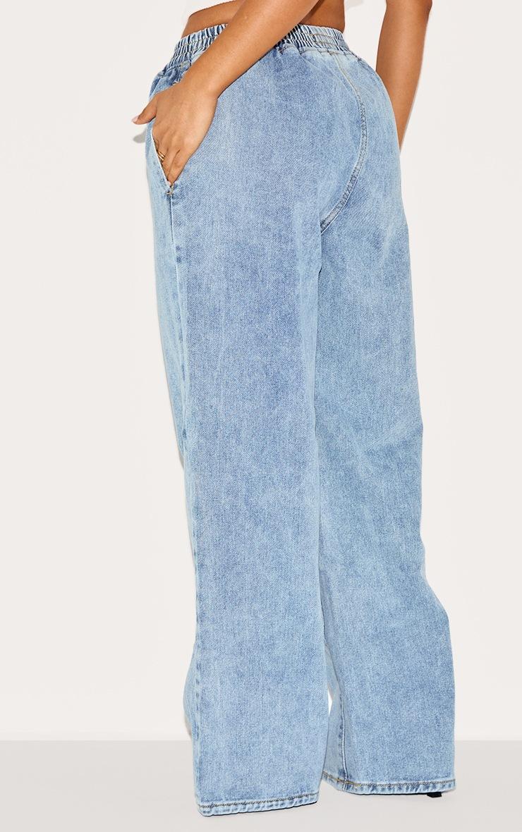 Pretty Little Thing Petite Light Blue Wash Elasticated Wide Leg Jeans