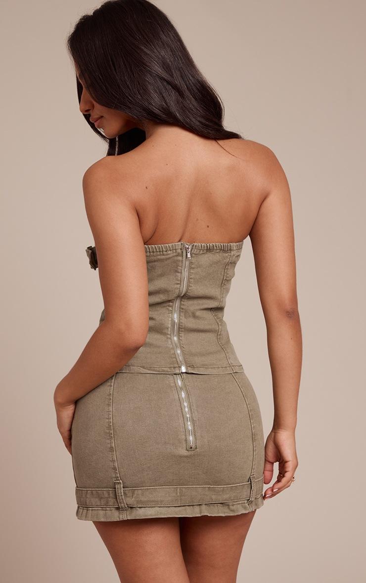Pretty Little Thing Petite Light Khaki Denim Longline Bandeau Corset