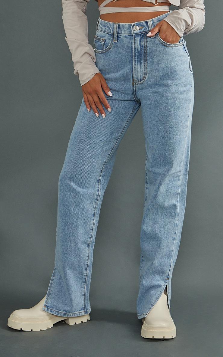 Pretty Little Thing Petite Light Wash Split Hem Jeans