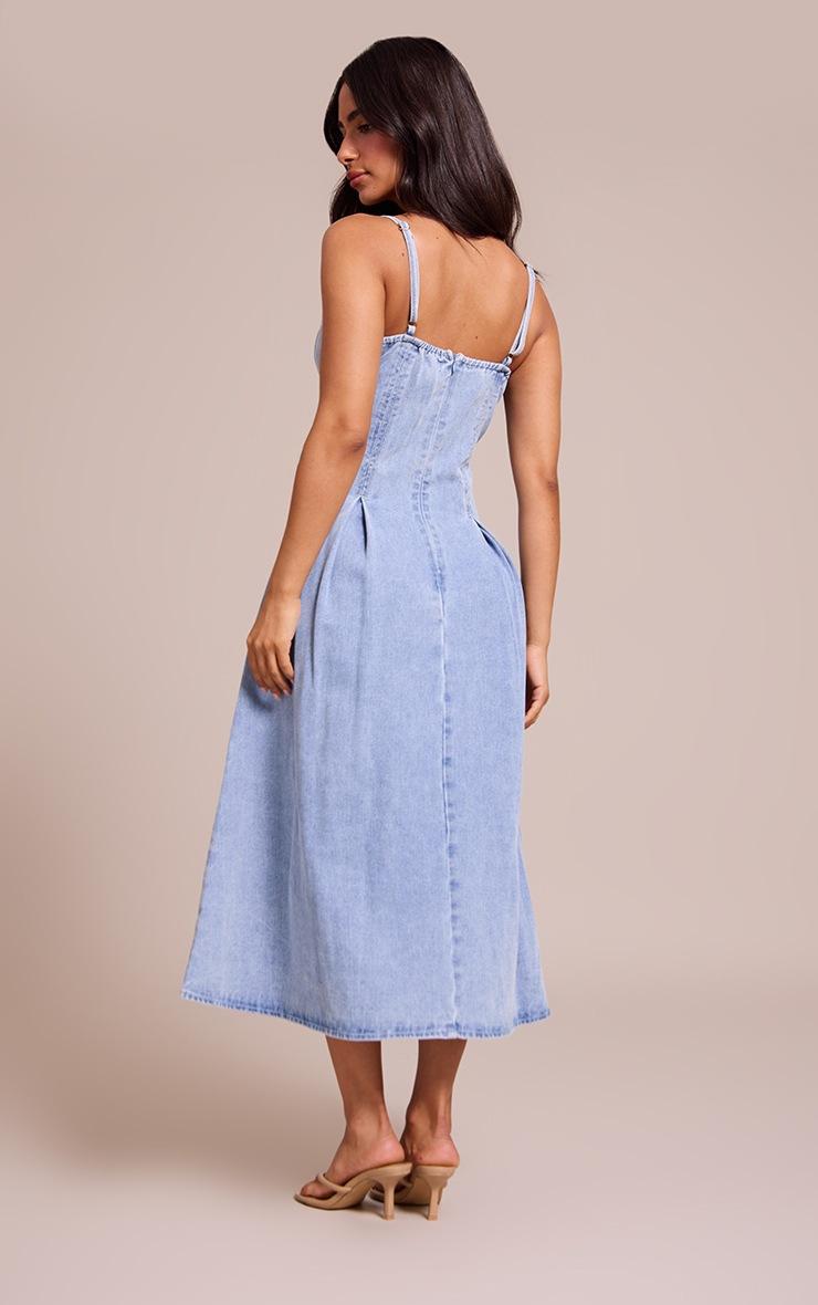 Pretty Little Thing Petite Mid Blue Denim Skater Dress