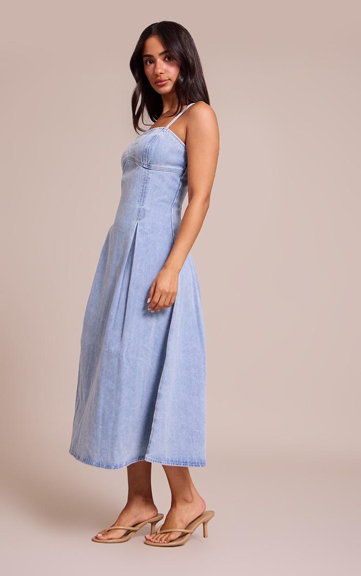 Pretty Little Thing Petite Mid Blue Denim Skater Dress