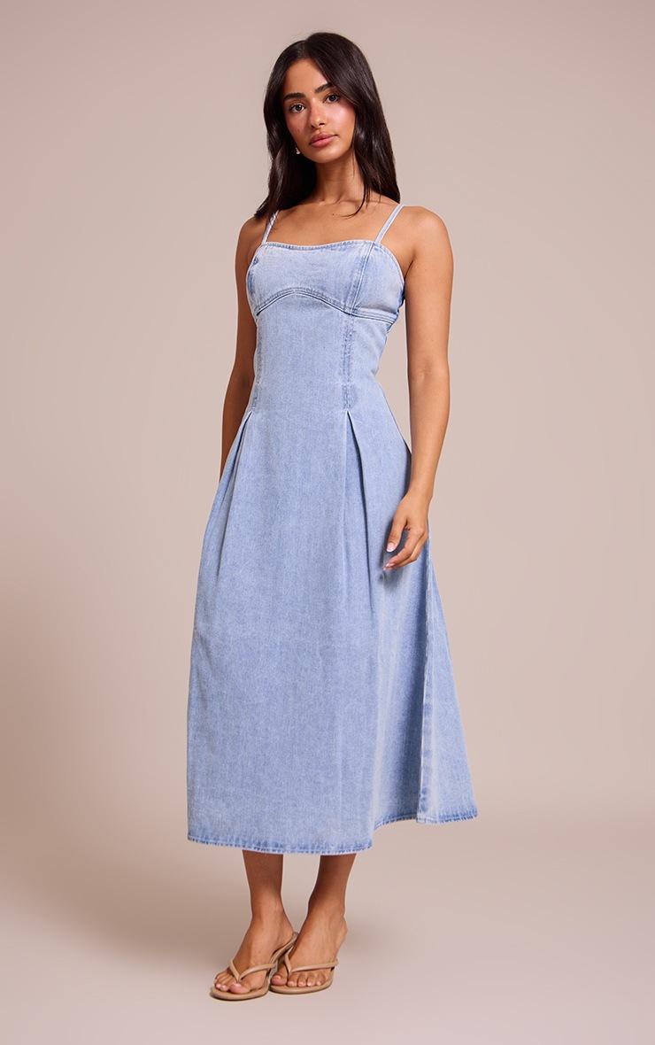 Pretty Little Thing Petite Mid Blue Denim Skater Dress