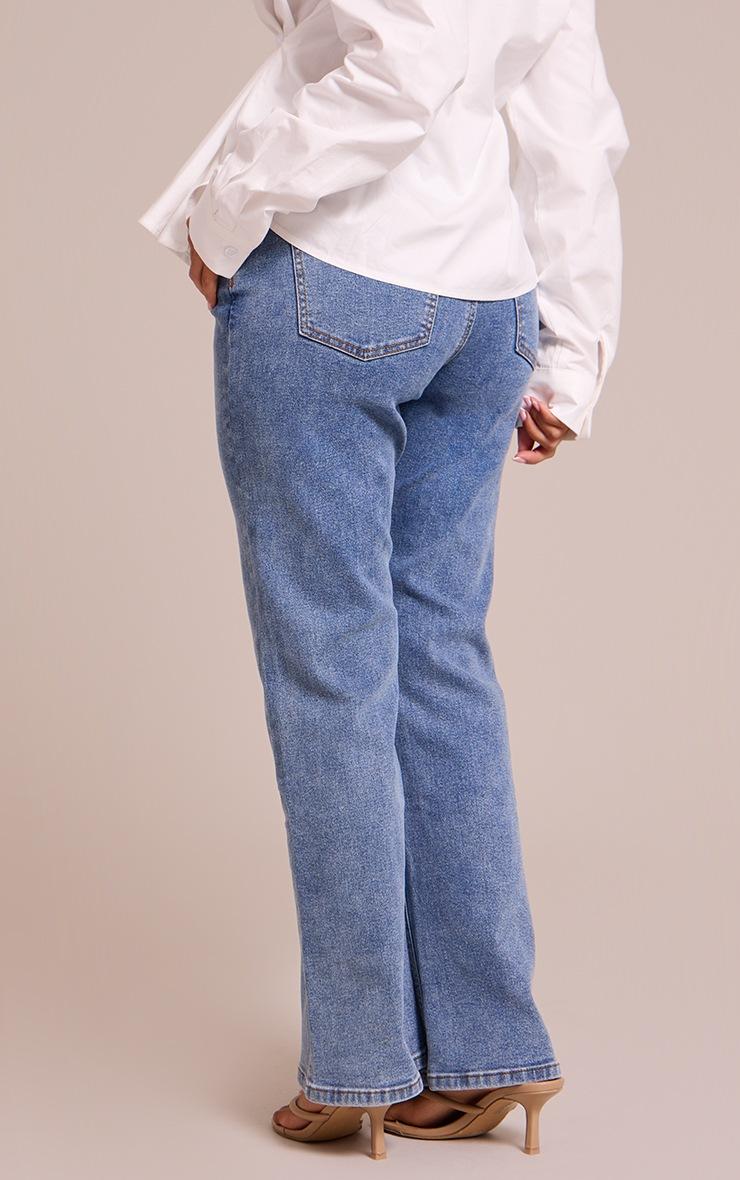 Pretty Little Thing Petite Mid Blue High Waisted Denim Bootcut Jeans