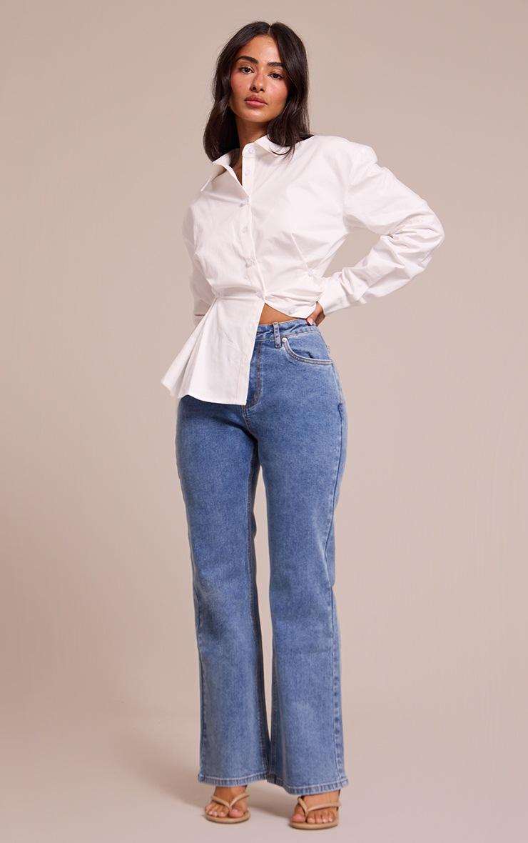 Pretty Little Thing Petite Mid Blue High Waisted Denim Bootcut Jeans