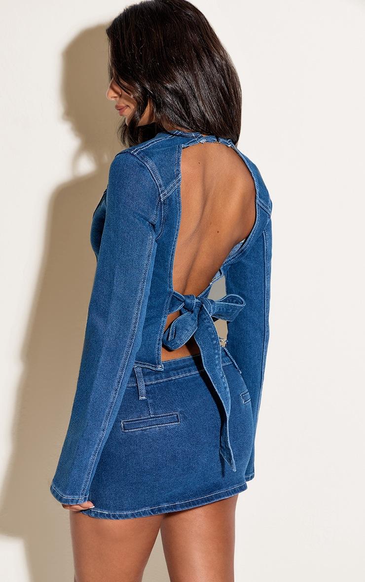 Pretty Little Thing Petite Mid Blue Wash Contrast Stitch Denim Mini Skirt