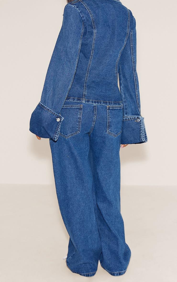 Pretty Little Thing Petite Mid Blue Wash Straight Leg Mid Rise Jean