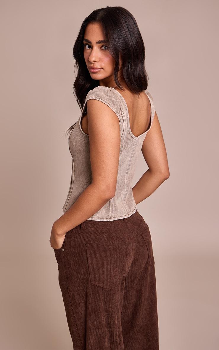 Pretty Little Thing Petite Mushroom Denim Cinched Strappy Top