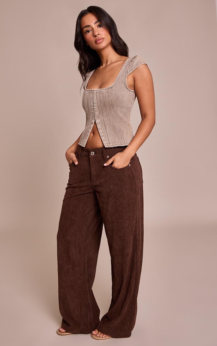 Pretty Little Thing Petite Mushroom Denim Cinched Strappy Top