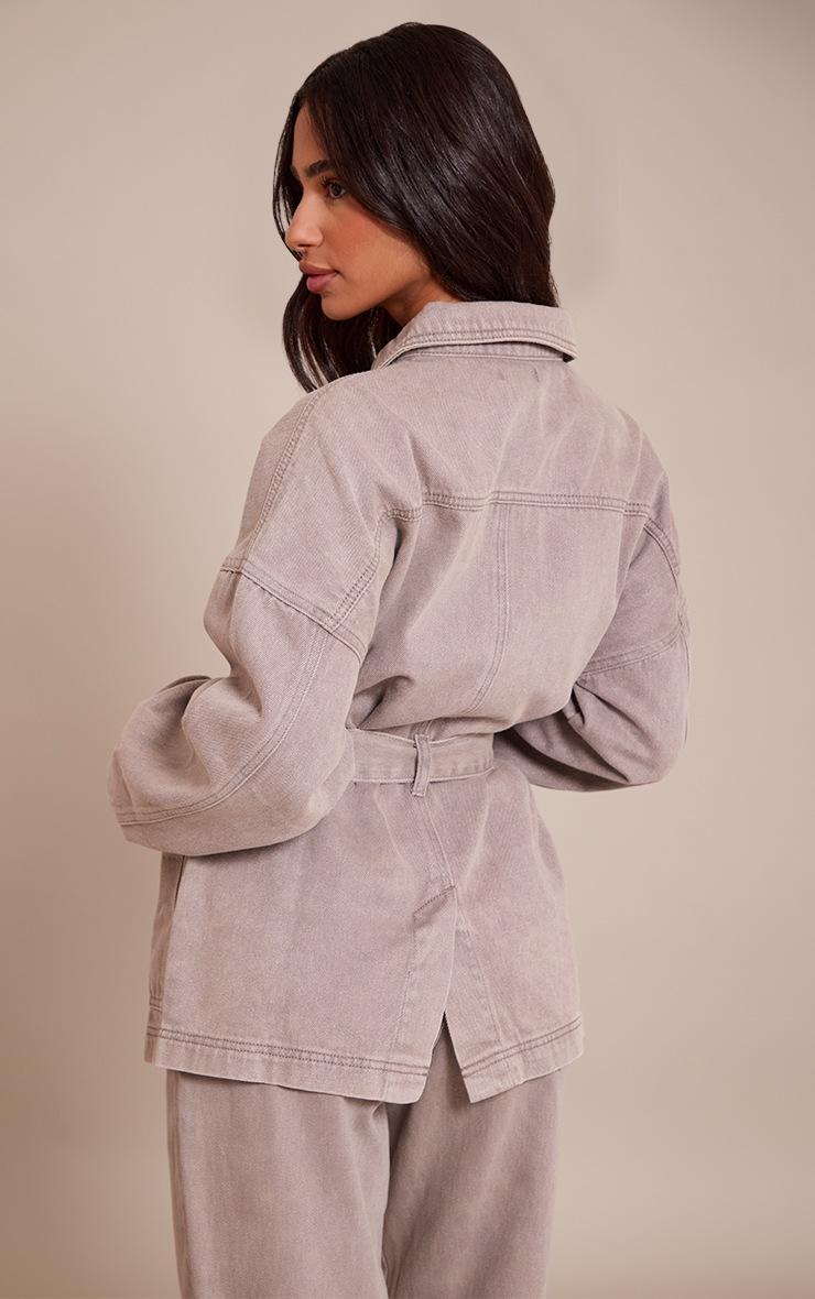 Pretty Little Thing Petite Mushroom Tie Waist Utility Denim Jacket