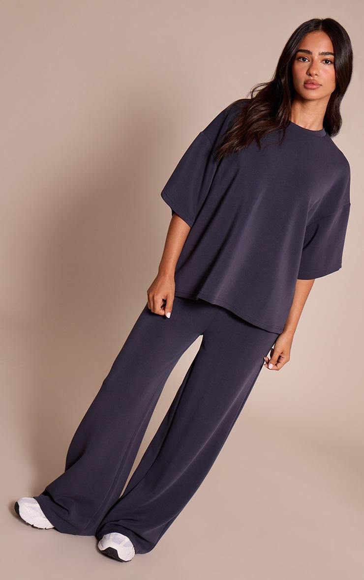 Pretty Little Thing Petite Navy Modal Elasticated Waist Wide Leg Pants