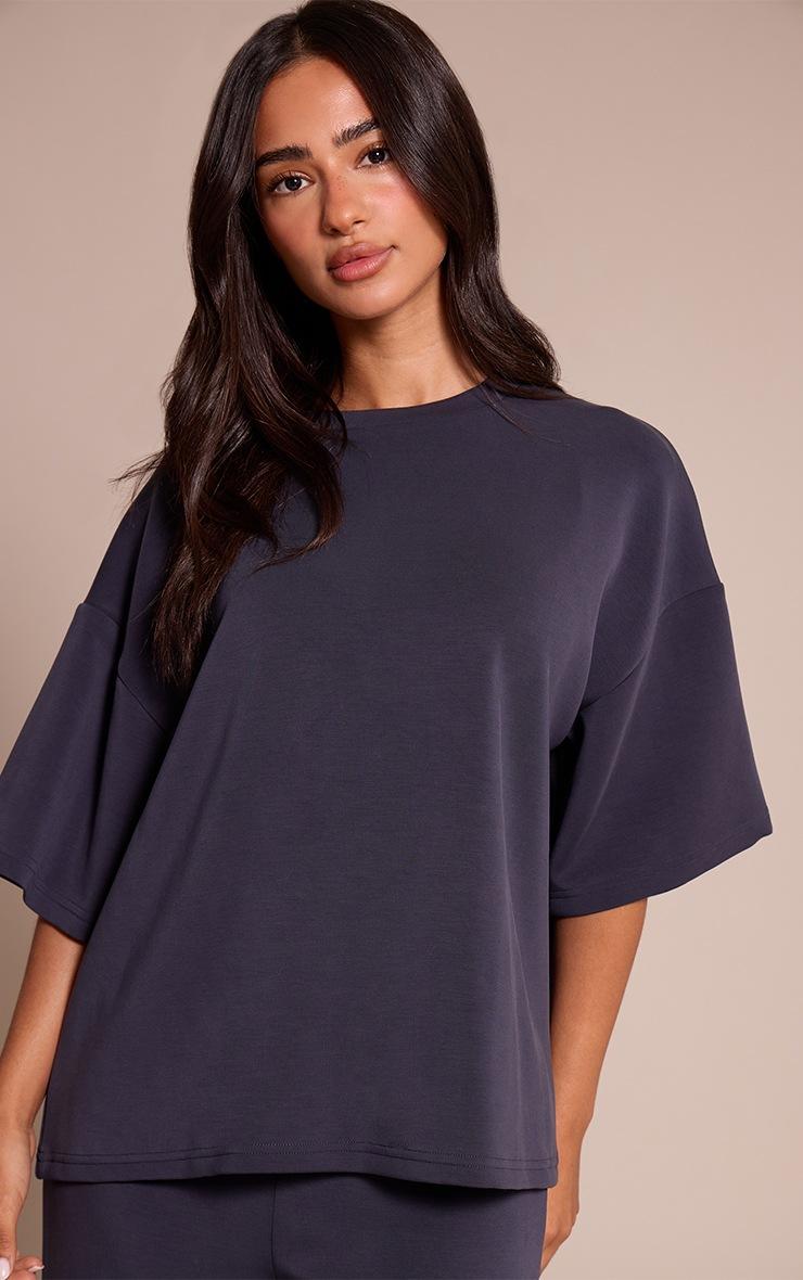 Pretty Little Thing Petite Navy Modal Oversized Short Sleeve Top