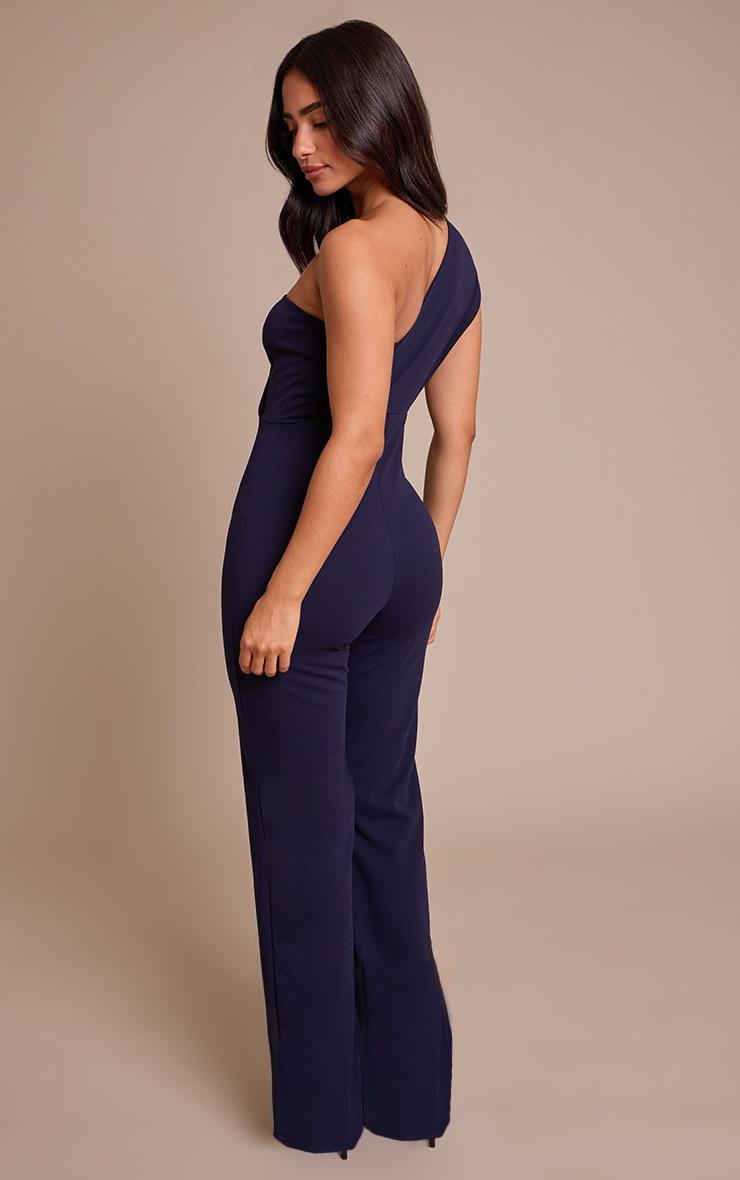 Pretty Little Thing Petite Navy One Shoulder Drape Jumpsuit