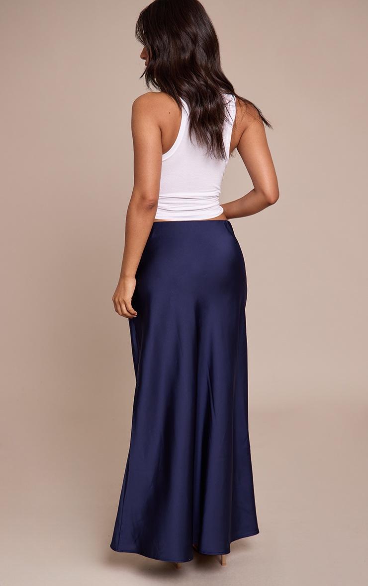 Pretty Little Thing Petite Navy Satin Flowy Maxi Skirt