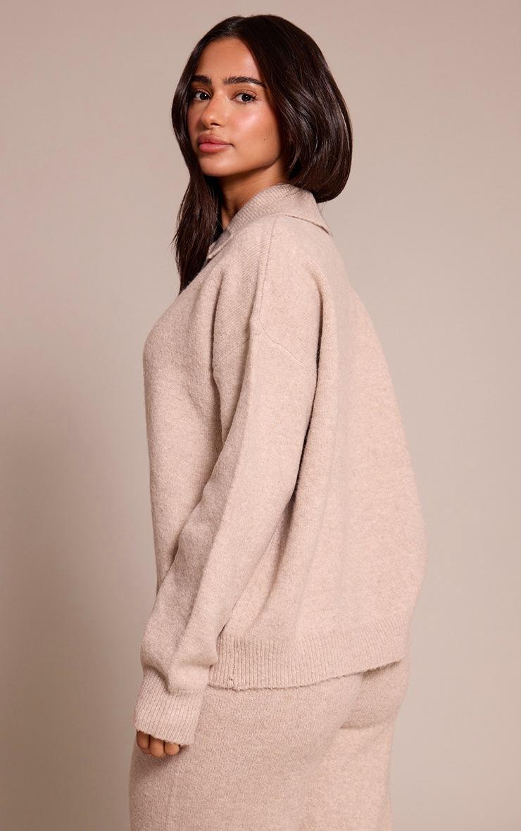 Pretty Little Thing Petite Oatmeal Collared Button Up Knitted Sweater