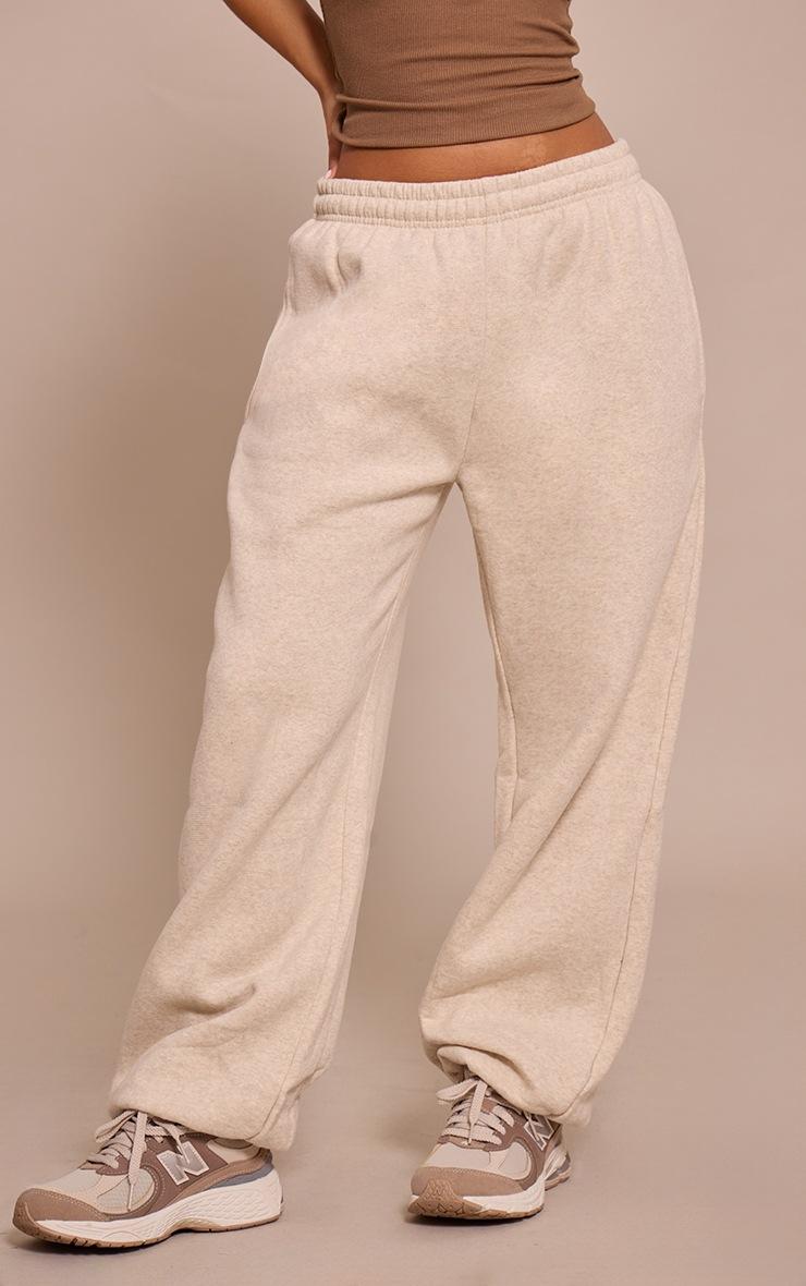 Pretty Little Thing Petite Oatmeal Cotton Fleece Cuffed Sweat Pants