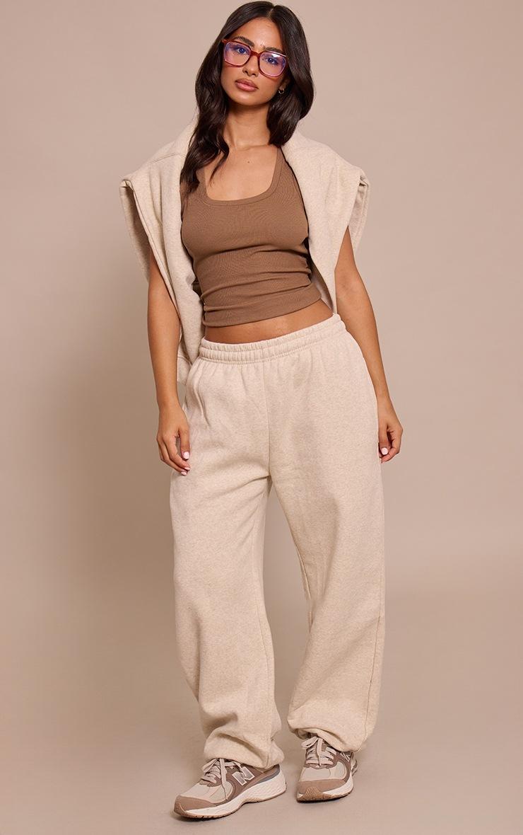 Pretty Little Thing Petite Oatmeal Cotton Fleece Cuffed Sweat Pants