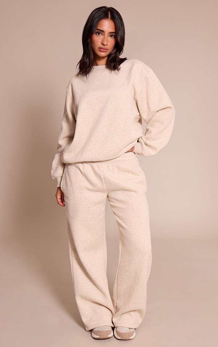 Pretty Little Thing Petite Oatmeal Cotton Fleece Oversized Crew Sweatshirt
