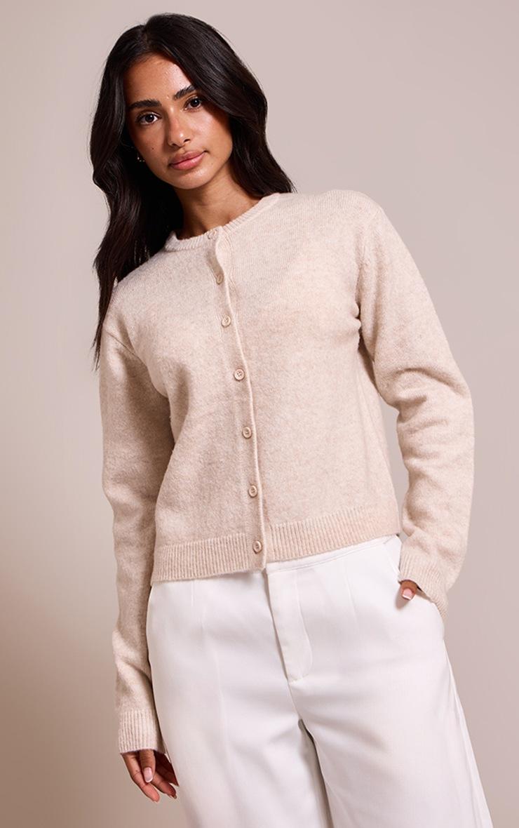 Pretty Little Thing Petite Oatmeal Knit Button Through Cardigan