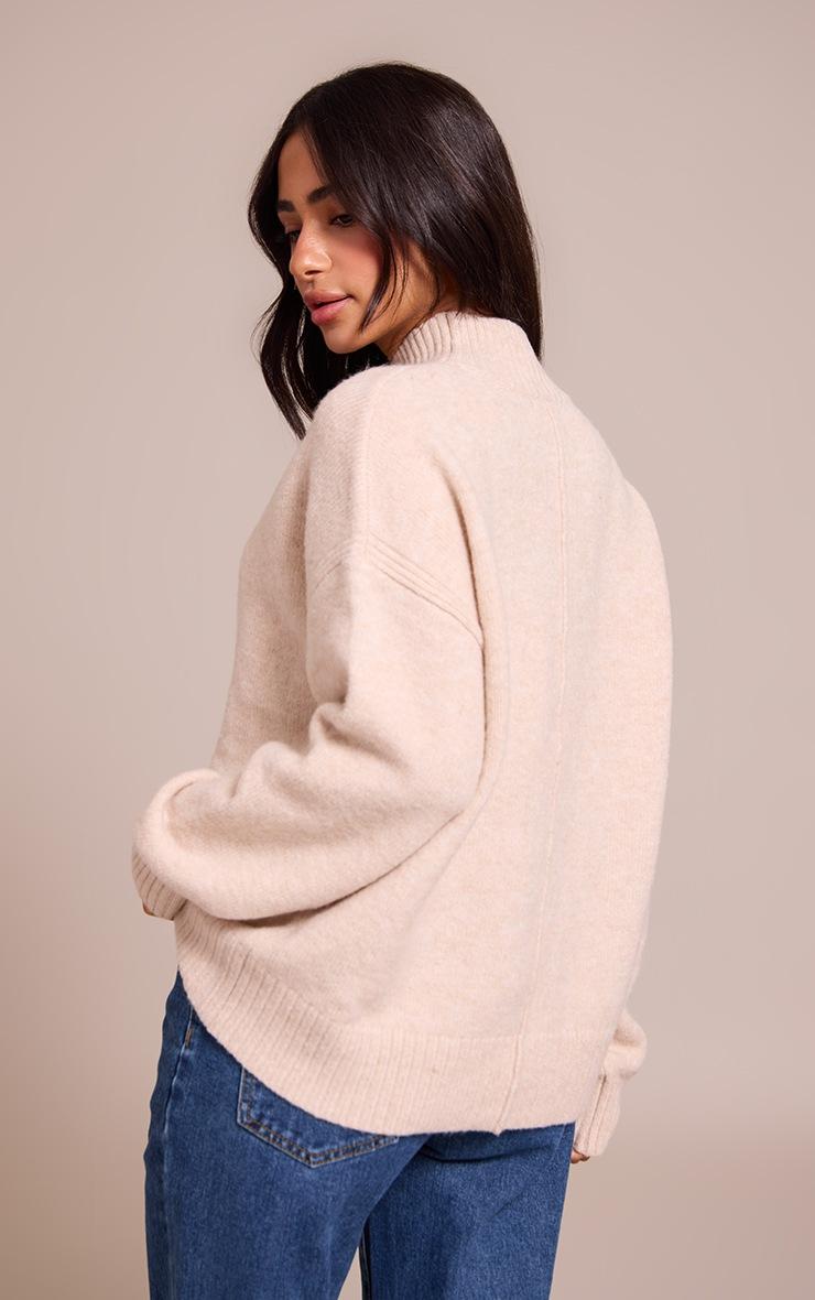 Pretty Little Thing Petite Oatmeal Knit Oversized Polo Neck Sweater