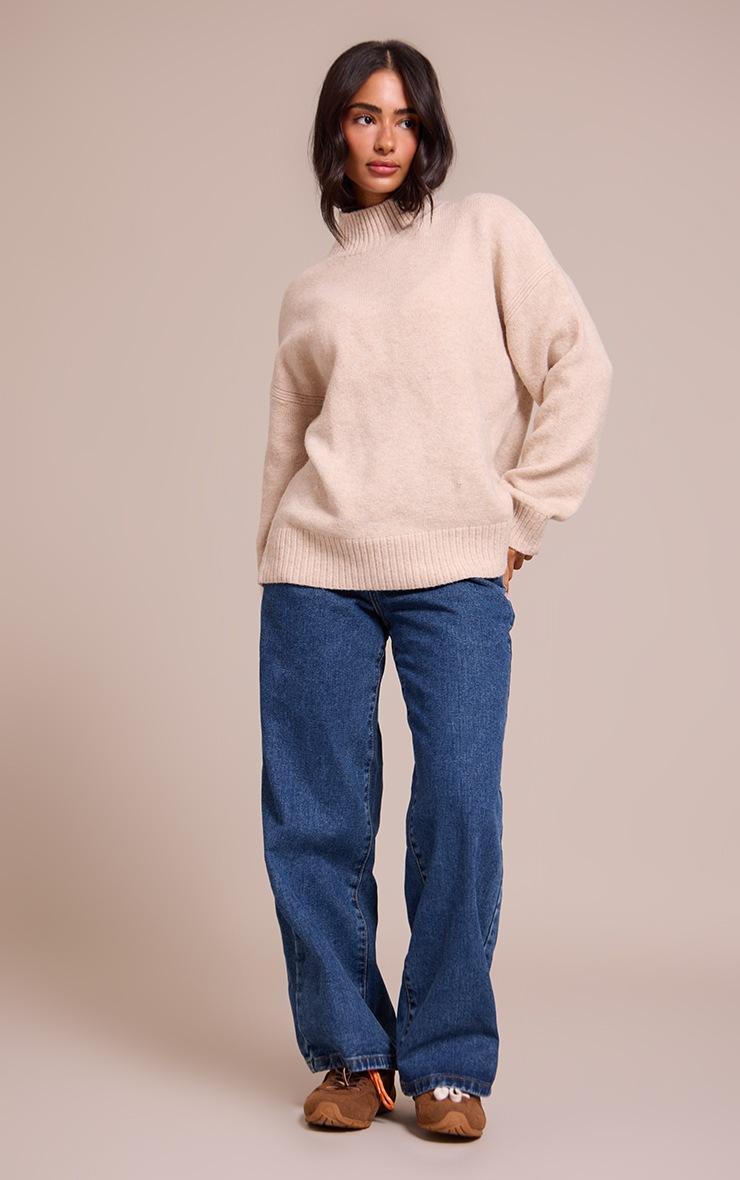 Pretty Little Thing Petite Oatmeal Knit Oversized Polo Neck Sweater
