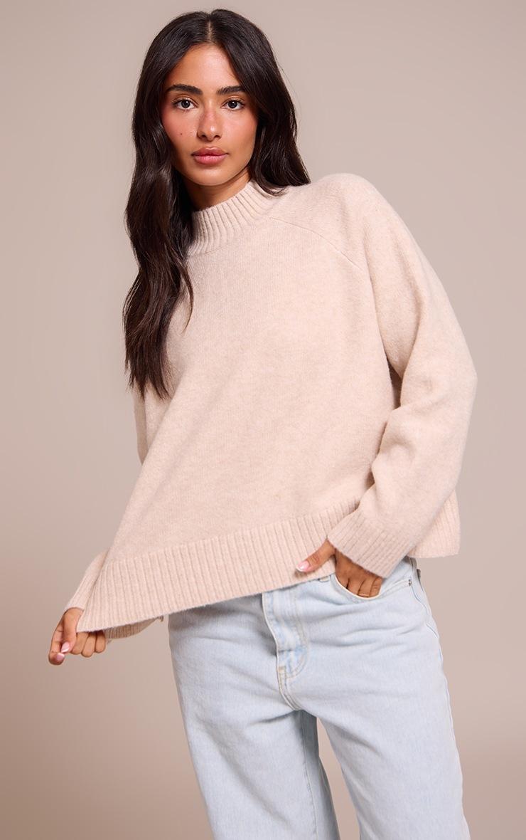 Pretty Little Thing Petite Oatmeal Knit Turtleneck Sweater