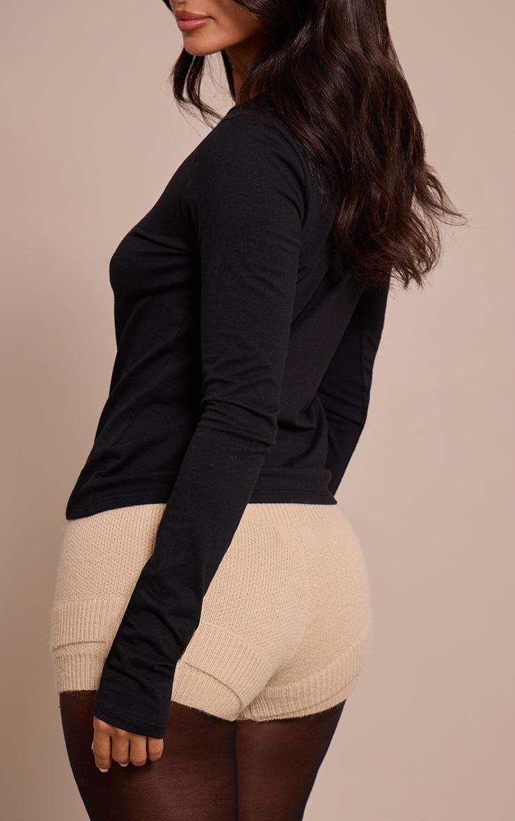 Pretty Little Thing Petite Oatmeal Rib Detail Knitted Mini Shorts