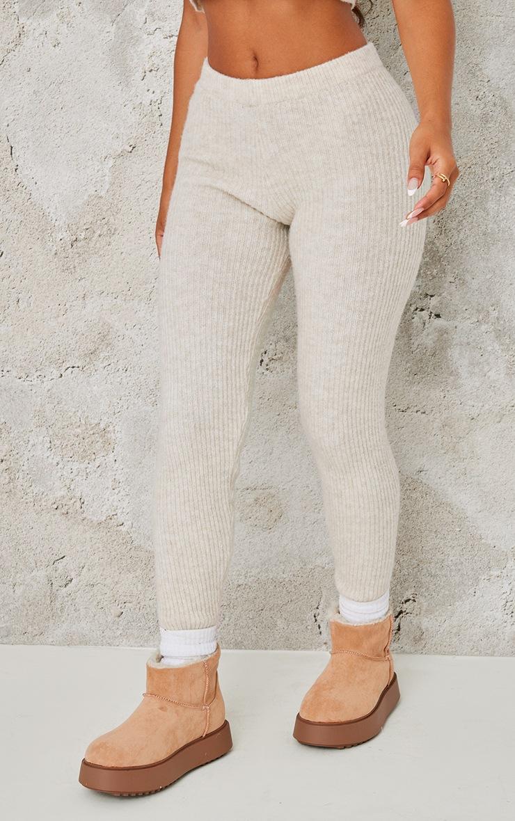Pretty Little Thing Petite Oatmeal Rib Knit Leggings