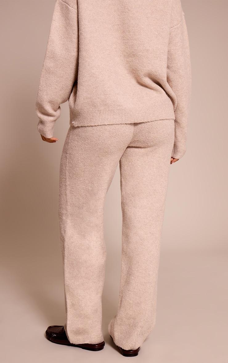 Pretty Little Thing Petite Oatmeal Ribbed Waist Knitted Wide Leg Pants